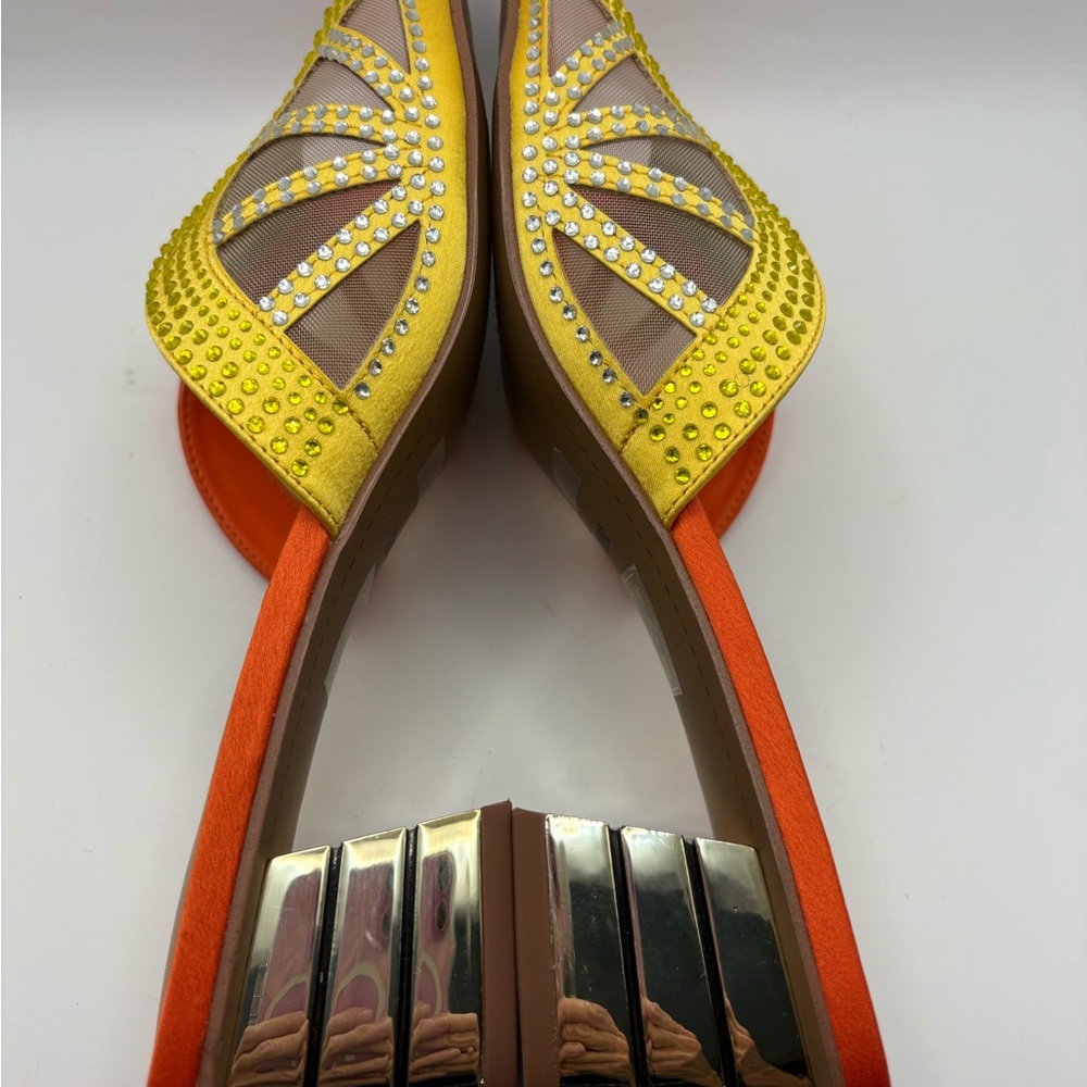 J.Renee Orange, Yellow & Green Embellished Low Block Heel Slide - Picture 10 of 16